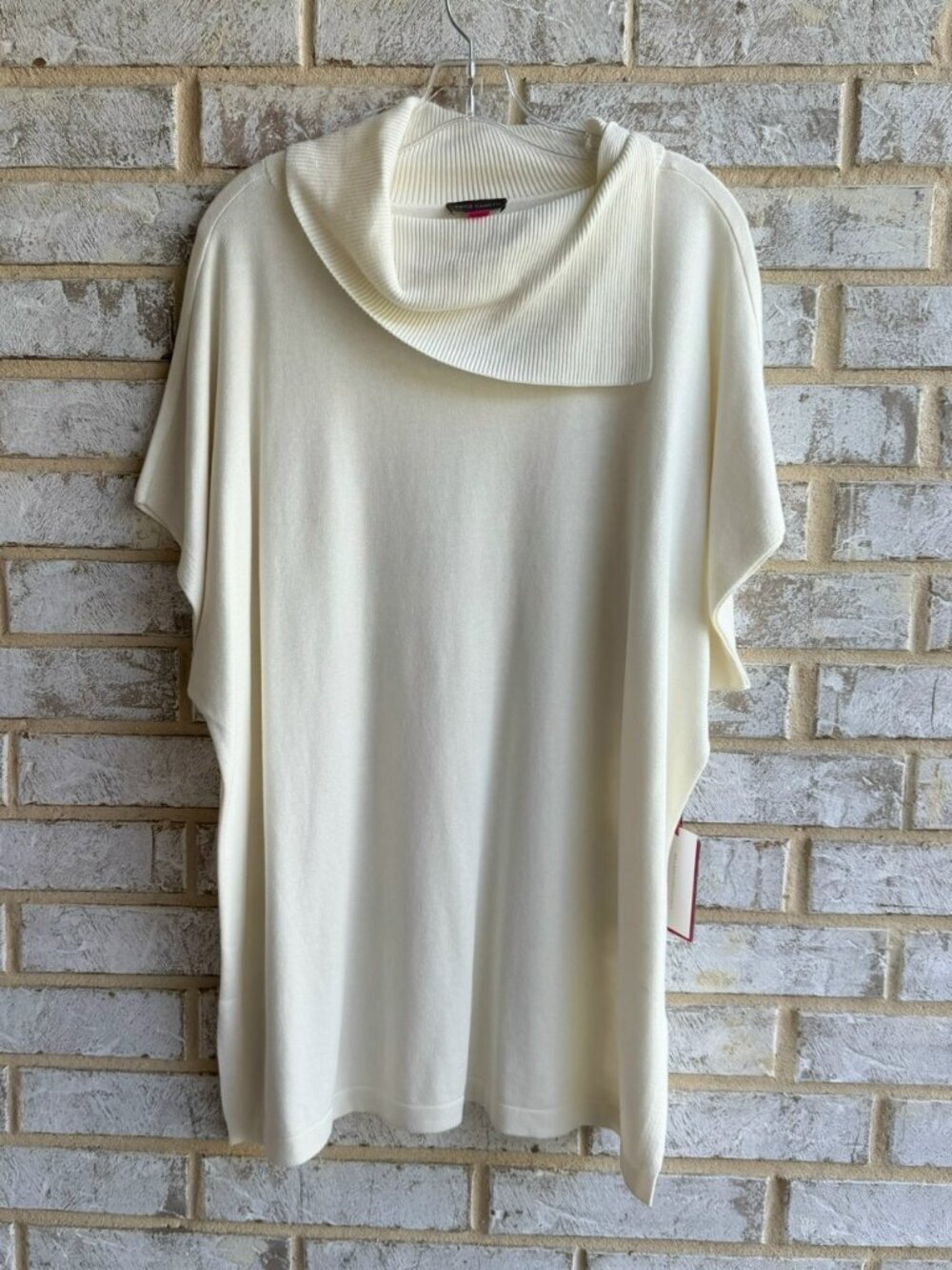 Vince Camuto Short Sleeve Split Cowl Neck Cotton Blend Tunic Sweater Size M.